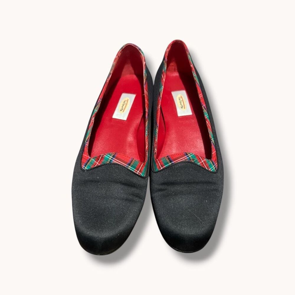 Talbots Made in Spain Tartan Trim Ballet Flats Black 7B